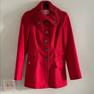 Jessica Simpson cowl neck red winter button up coat NWOT XS